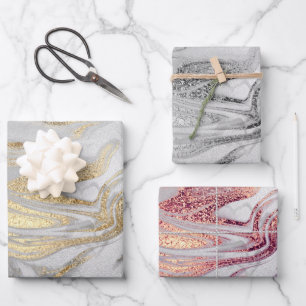 Elegante Gold Rose Gold Silbermarmor  Geschenkpapier Set