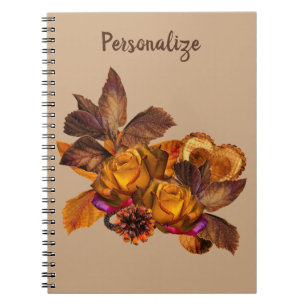 Elegante Gold Rose Herbst Blumenstrauß Notizblock