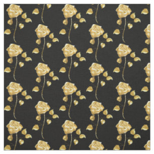 Elegante Gold-Rose im Schwarzen Hintergrund Stoff