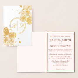 Elegante Gold Rose Monogram Wedding Real Folienkarte
