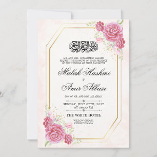 Elegante Gold Rose Nikah Islamische Hochzeit Einladung
