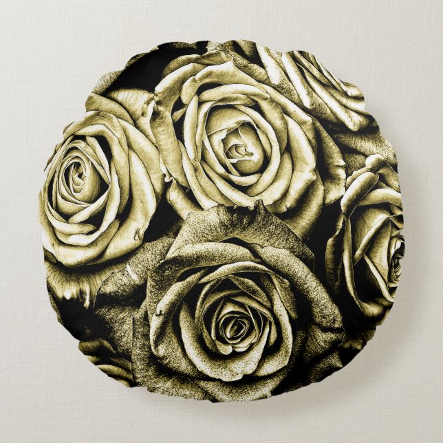 Elegante Gold-Rose Rundes Kissen (Vorderseite)