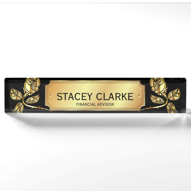 Elegante Gold Rose und Black Financial Advisor Des Namensplakette (Vorderseite)