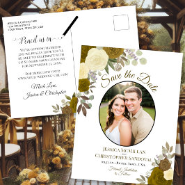 Elegante Gold-Rose und Foto-Hochzeiten speichern d Ankündigungspostkarte