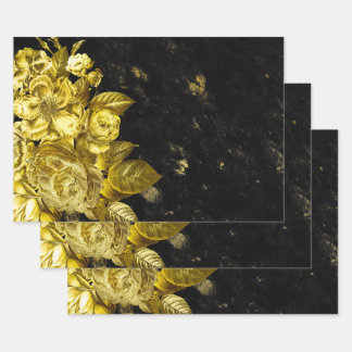 Elegante Gold-Rose und schwarzer Marmor Geschenkpapier Set