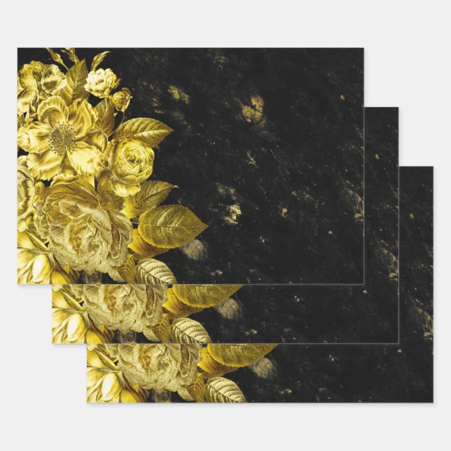 Elegante Gold-Rose und schwarzer Marmor Geschenkpapier Set (Set)