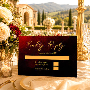 Elegante Gold-Rot-Schwarze Hochzeits-RSVP-Karte RSVP Karte