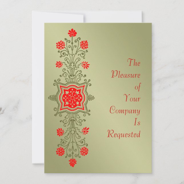 Elegante Gold Rote Blüte Entwürfen nach Maß Einladung (Vorderseite)