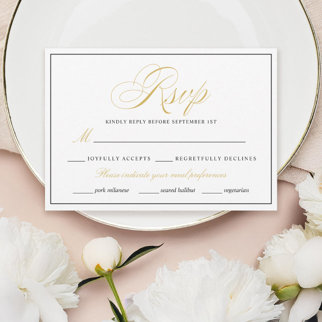 Elegante Gold RSVP-Karte mit schwarzem Rand auf we RSVP Karte (Von Creator hochgeladen)