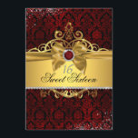 Elegante Gold Ruby Red Damask 16 . Geburtstag Einl Einladung<br><div class="desc">Eleganter roter Juwel und Damast mit funkelndem Gold Tiara und Bogen. Mehr Farben gibt es im kleinen Kajleigh-Laden.</div>