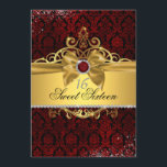 Elegante Gold Ruby Red Damask 16 . Geburtstag Einl Einladung<br><div class="desc">Eleganter roter Juwel und Damast mit funkelndem Gold Tiara und Bogen. Mehr Farben gibt es im kleinen Kajleigh-Laden.</div>