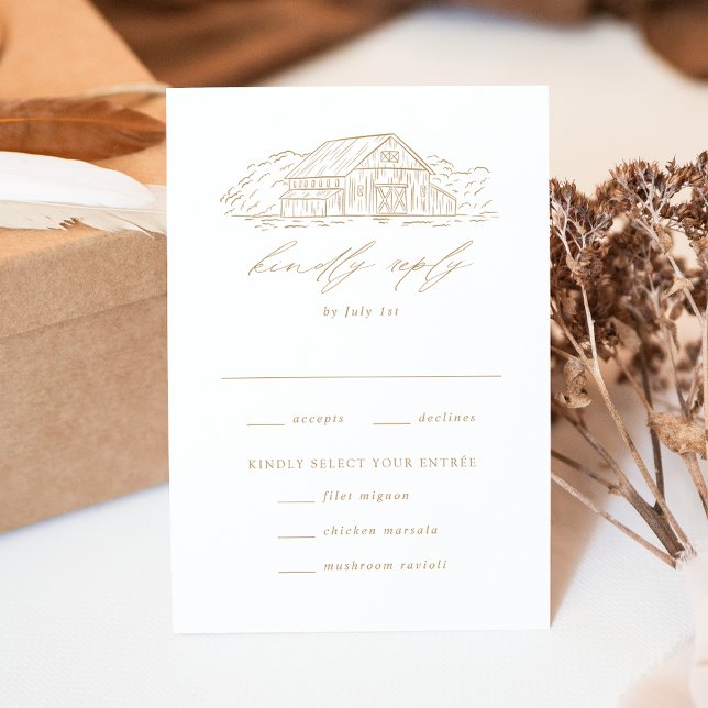 Elegante Gold Rustic Barn Wedding Meal Choice RSVP Karte (Von Creator hochgeladen)