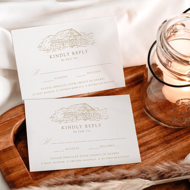 Elegante Gold Rustic Barn Wedding Meal Choice RSVP Karte (Von Creator hochgeladen)