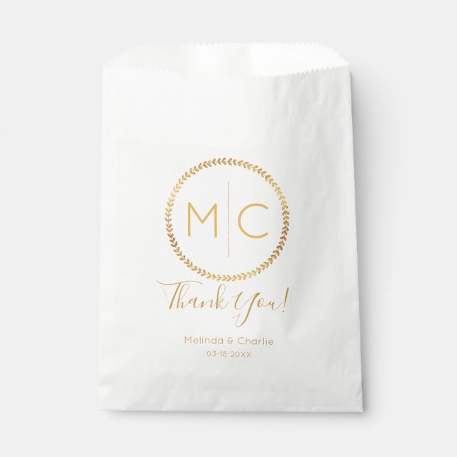 Elegante Gold Rustic Wreath Leaf Monogram Wedding Geschenktütchen (Vorderseite)