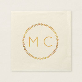 Elegante Gold Rustic Wreath Leaf Monogram Wedding Serviette