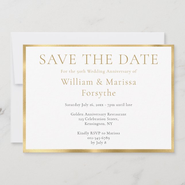 Elegante Gold Save the Date 50 Jahre Jubiläumskart (Vorderseite)
