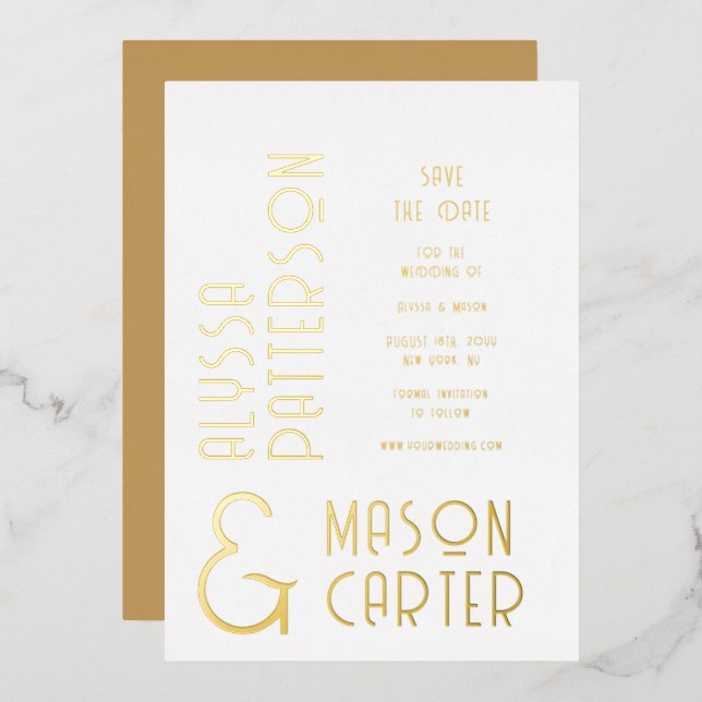 Elegante Gold Save the Date Hochzeit Folieneinladung (Vorderseite/Rückseite)