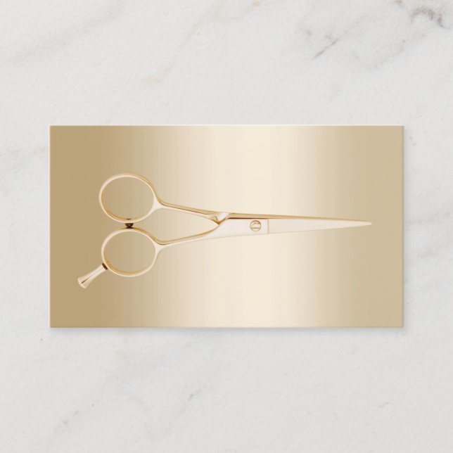 Elegante Gold Schissor Hair Stylist Visitenkarte (Vorderseite)