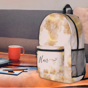 Elegante Gold Schissors Friseurin Rosa Rosa Haar Bedruckter Rucksack