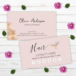 Elegante Gold Schissors Friseurin Rosa Rosa Haar Treuekarte