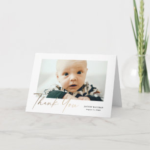 Elegante Gold-Schrift Baby-Foto Dankeskarte