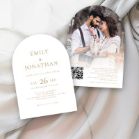 Elegante Gold Schrift Foto-Overlay QR Hochzeitsbog