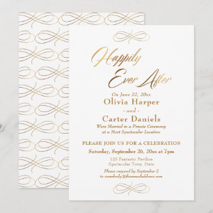 Elegante Gold Schrift Glücklich bis ans Ende der Z Einladung