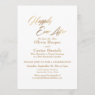 Elegante Gold Schrift Happy End Empfangsfeier Einladung
