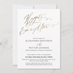 Elegante Gold Schrift Happy End Empfangsfeier Einladung