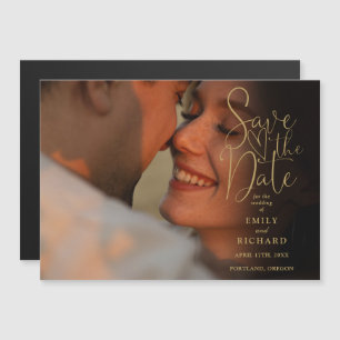 Elegante Gold-Schrift Hochzeits-Save-the-Date-Foto Magneteinladung