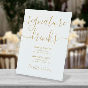 Elegante Gold-Schrift Hochzeits-Signature-Drinks Sockelschild