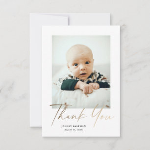 Elegante Gold-Schrift kleine Baby-Foto Dankeskarte
