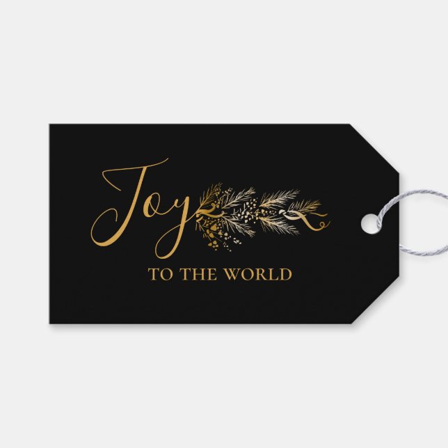 Elegante Gold Schwarz Botanische Moderne Freude We Geschenkanhänger (Vorderseite (Horizontal))