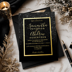 Elegante Gold-Schwarz-Glitter-Ombre-Hochzeit Folieneinladung