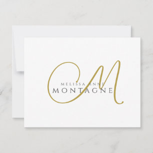 Elegante Gold-Schwarz-Monogramm-Flat-Notizkarte Mitteilungskarte