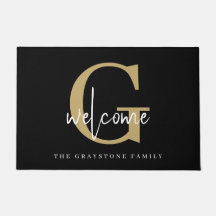 Elegante Gold Schwarz-weiß Monogram Family Willkom