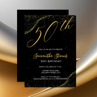 Elegante Gold-Schwarze 50. Geburtstagsfeier Einladung