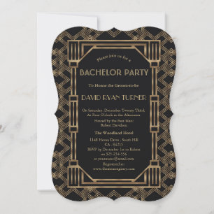 Elegante Gold-Schwarze Great Gatsby 20er Junggesel Einladung