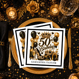 Elegante Gold-Schwarze Konfetti-Fünfzig-und-fabelh Serviette