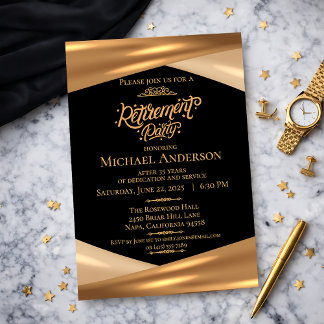 Elegante Gold-Schwarze Ruhestandsfeier Einladung