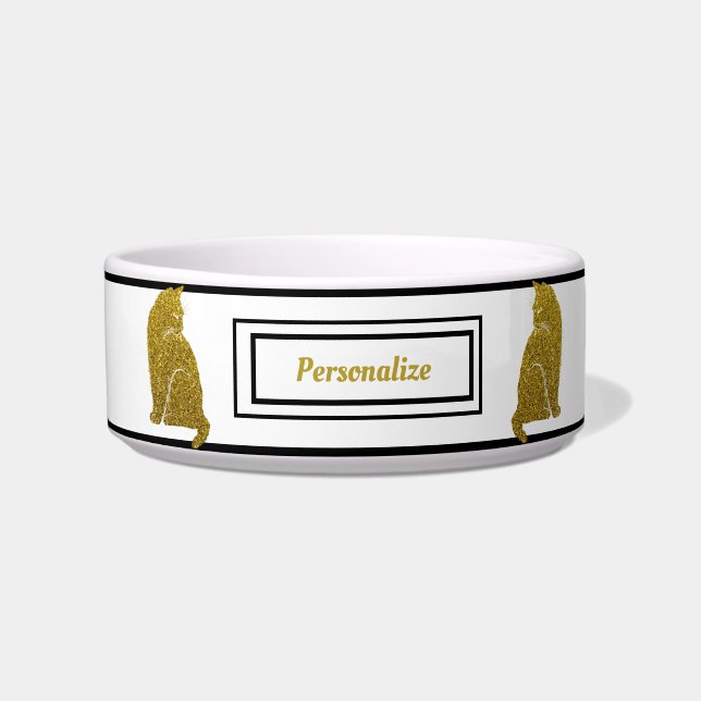 Elegante Gold Schwarze Silhouette Feline Cat Napf (Vorderseite)