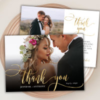 Elegante Gold Script 2 Foto Wedding Dankeschön Kar