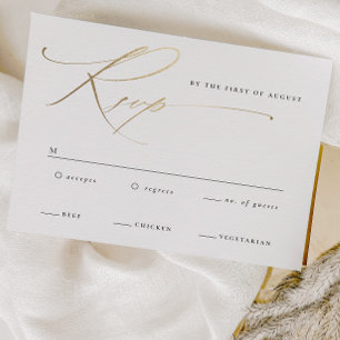 Elegante Gold Script Black and White Wedding RSVP Karte