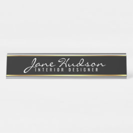 Elegante Gold Script Blume Moderne Schreibtischnam Schreibtischnamensplakette