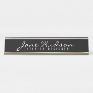 Elegante Gold Script Blume Moderne Schreibtischnam Schreibtischnamensplakette