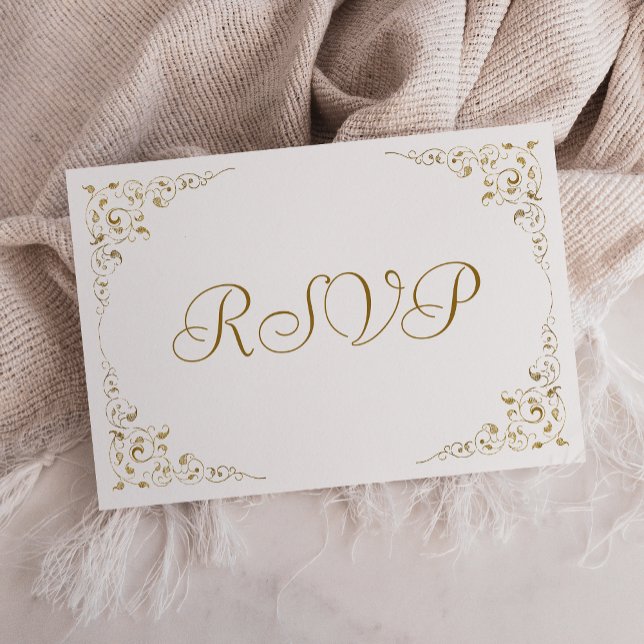Elegante Gold Script Botanische RahmenWedding RSVP Karte (Von Creator hochgeladen)