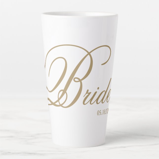 Elegante Gold Script Bride Latte Tasse (Vorderseite)
