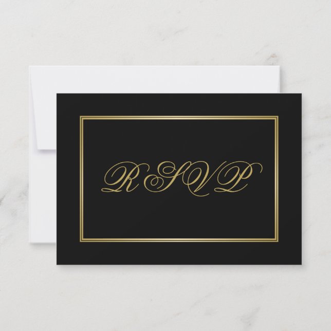 Elegante Gold Script Calligrafy auf Black Wedding RSVP Karte (Rückseite)