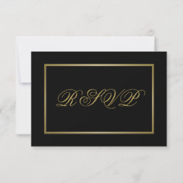 Elegante Gold Script Calligrafy auf Black Wedding RSVP Karte