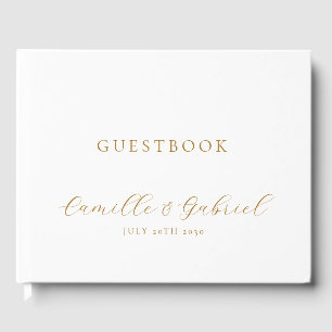 Elegante Gold Script Calligraphy White Wedding Gästebuch